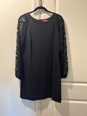 Lilly Pulitzer Black Lace Sleeve Long-Sleeve Shift Dress